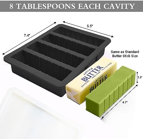 Silicone Butter Mold with Lid - Non-Stick Butter Tray for Making 4 Butter Sticks - Silicone Butter Mould Container Forms for Making Herb Butter Candles Baking Cookies-Smart Kitchen Gadget (Black)