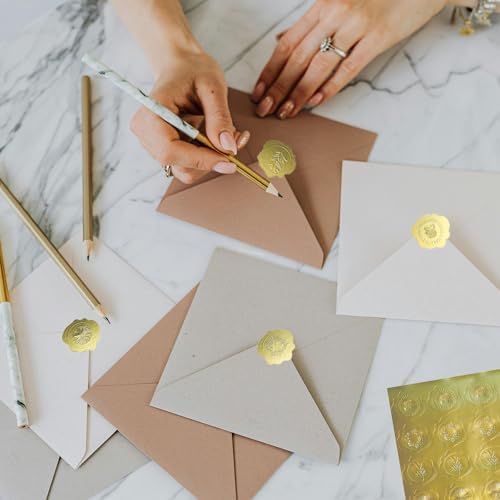 50PCS Wax Seal Stickers, Gold Foil Envelope Seal Stickers | Self- Adhesive Gold Wedding Invitation Decors for Invitation, Christmas, Gift Wrapping