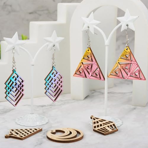 Elecrelive 48Pcs Wooden Earring Charms Round Triangle Rhombus Charms
