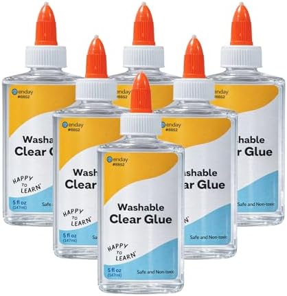 Enday Clear Glue 5oz (6 Pack) – Clear Craft Glue for Slime, Liquid Glue Bottles, Non-Toxic School Glue, White Glue Craft Adhesive, Bulk Glue for Kids, Classroom & Art Projects