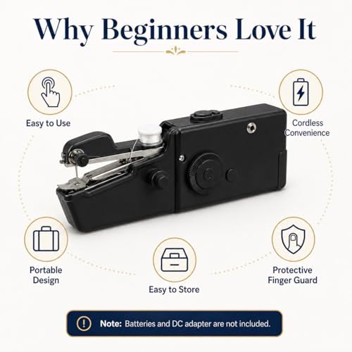 AMYJOY Mini Handheld Sewing Machine for Beginners, Portable Cordless Sewing Machine with Complete Sewing Kit, Battery Operated Stitch Tool for Clothing Repair, DIY Craft, Home & Travel Use – White