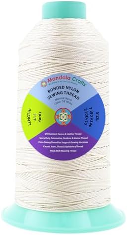 Mandala Crafts Size 346 210D T350 Off White Bonded Nylon Thread, 415 YDs
