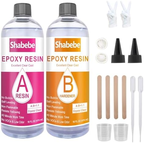 Epoxy Resin, 32OZ Epoxy Resin Crystal Clear, Not-Yellowing No-Bubble, Self Leveling Easy Pour/Mix 1:1 Casting Kit & Coating for DIY Jewelry Making, Art Resina Clear Crafts, Molds, River Tables
