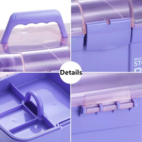 Kinsorcai 11'' Plastic Box Organizer with Removable Tray, Sewing Box Organizer (Purple)