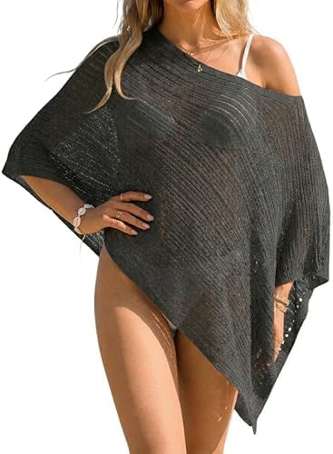 MAKABO Women's Off Shoulder Mesh Knit Cover Up Summer Beach Asymmetrical Vacation Bolero