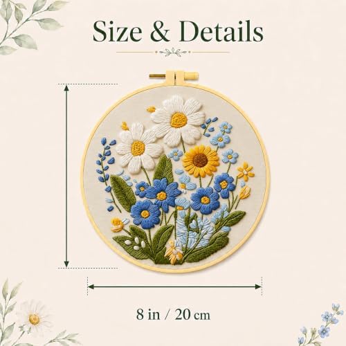 HRTHRT Embroidery Kit for Beginners, Flower DIY Craft Set with Hoop