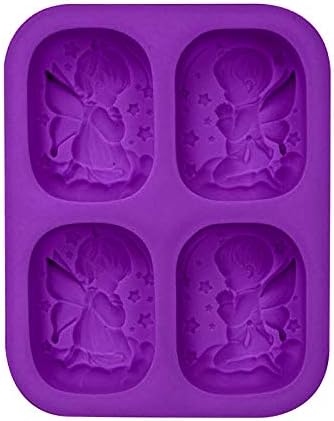 WANDIC 1 Piece Angel Silicone Soap Mold, 4-Cavity 3D Angel Candy Chocolate Making Mold Homemade Candle Drip Glue Mold Gypsum Making Supplies for DIY Crafts