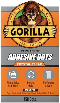 Gorilla Adhesive Dots, Double-Sided, Clear, 0.5" Diameter, 150 Pieces