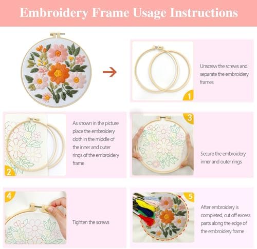 FEIYUENO 3 Sets Flowers Embroidery Kit for Beginner Adults (Sunflower)