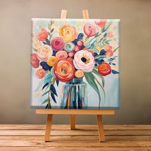 Natuyalo Paint by Numbers Kit for Adults Framed - Colorful Flowers Paint by Number on Canvas with Frame, Vase DIY Acrylic Painting by Number Ideal Gift Home Wall Decor (12x12 Inch)
