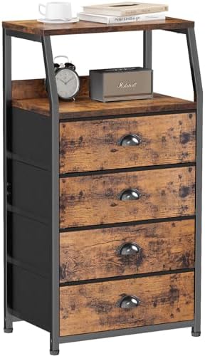 Furnulem Tall Night Stand, Bedside Table for Bedroom, Small Fabric Dresser