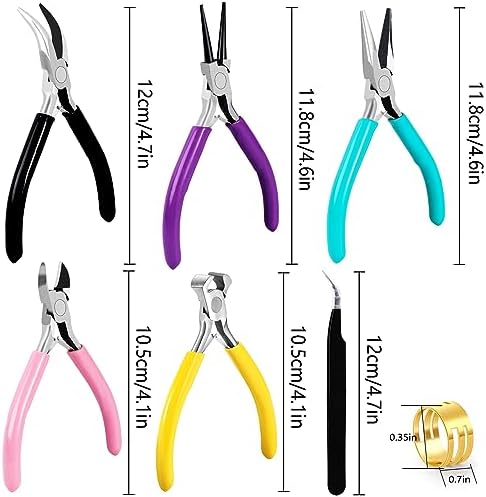 URSKYTOUS 5Pcs Jewelry Pliers Set Jewelry Making Pliers Tools Kit Include Jewelry Making Needle Nose Chain Nose Round Bent Pliers Wire Cutter for Bracelet Beading DIY Craft Jewelry Making Supplies