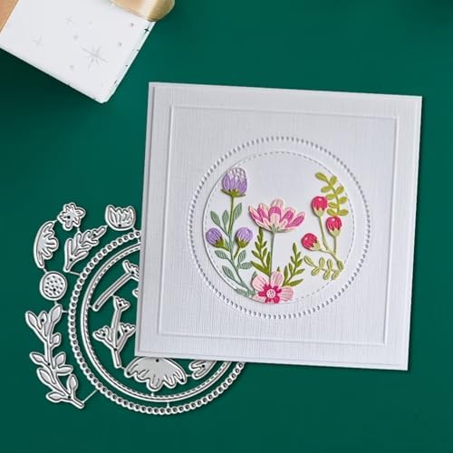 Cutting Dies Metal Stencils Scrapbooking Tools DIY Embossing Template for Paper Card Making Album Arts Crafts Supplies (Circular and Flower-9.8x8.7cm)