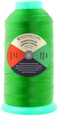 Mandala Crafts Size 92 280D T90 Green Bonded Nylon Thread, 1100 YDs