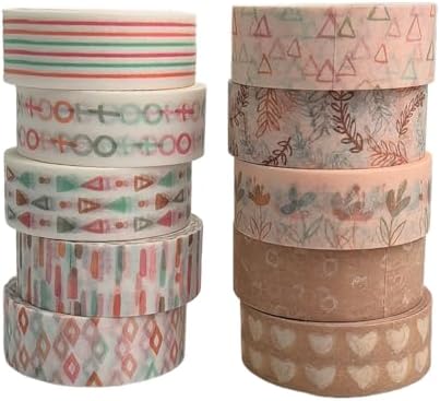 Washi Tape Set 10 Rolls, Boho Decorative Paper Sticker