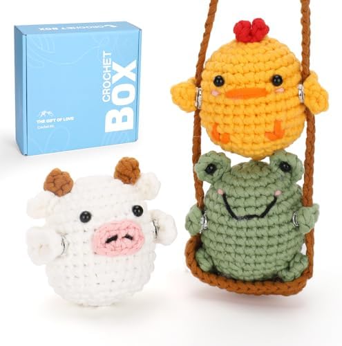 CrochetBox Crochet Kit for Beginners Adults - Animals Swing Starters Crochet Kit, Beginners Crocheting Kitting for Adults Teen, Craft Gifts with Crochets Yarns, Hook, Step-by-Step Video, Instruction