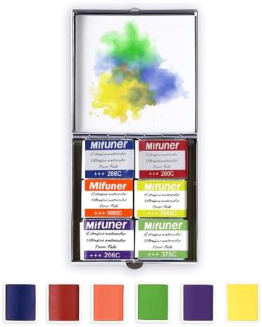 Mini Portable Handmade Artist Watercolor Paint,6 Colors Solid Watercolor