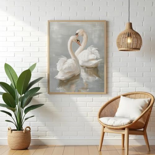 VeGuude Diamond Art Kits for Adults, Full Drill Classical Swan Diamond Painting Kits for Beginners, DIY Swan Vintage Art Full Rhinestone 5D Diamond dots, Home Wall Decoration (12x16 inch)
