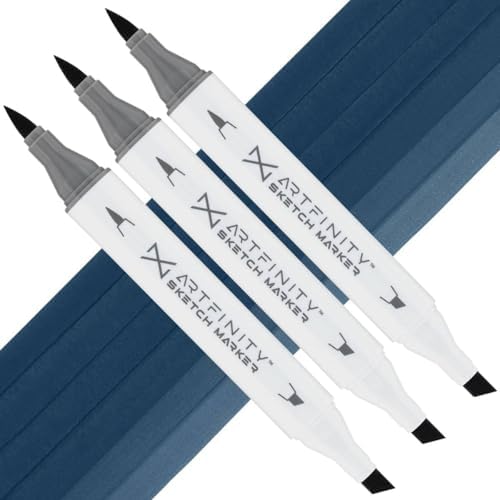 Artfinity Sketch Markers - Set of 3 - Night Blue B8-85, Vibrant, Professional, Dye-Based Alcohol Markers for Artists, Drawing, Travel, & More