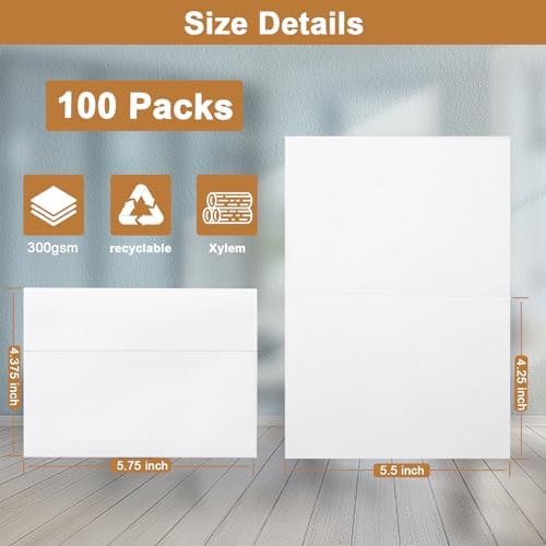 Silunkia 100 Packs White Blank Note Cards and Envelopes 4.25 x 5.5