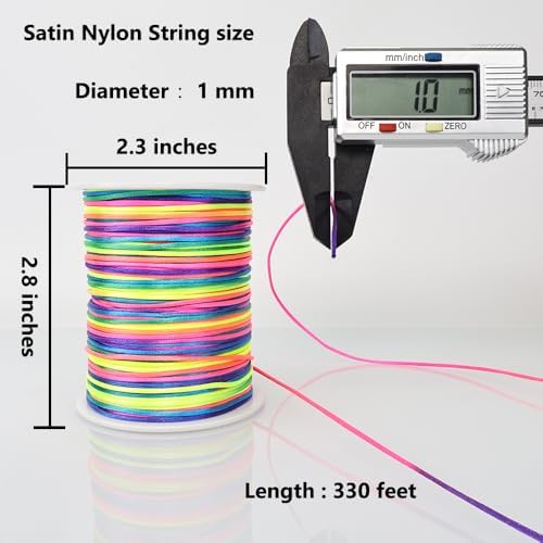 LUSTEMBER 330 Feet Satin Nylon String, 1 mm Silky Smooth Durable Nylon Cord for Jewelry Making, Bracelets, Beading, Necklaces, Macrame, Kumihimo, Rattail, and Chinese Knot Craft