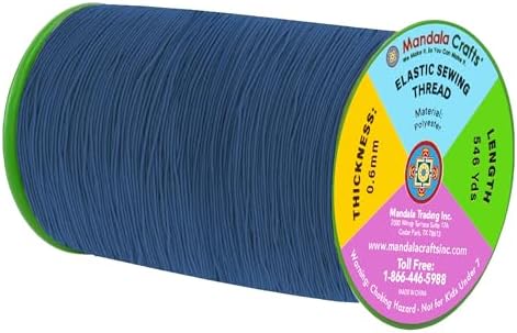 Mandala Crafts 0.6mm Denim Shirring Elastic Thread for Sewing, 546 Yards