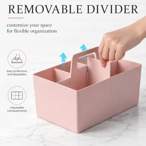 Multipurpose Caddy Organizer with Handle Plastic Desk Storage, Pink
