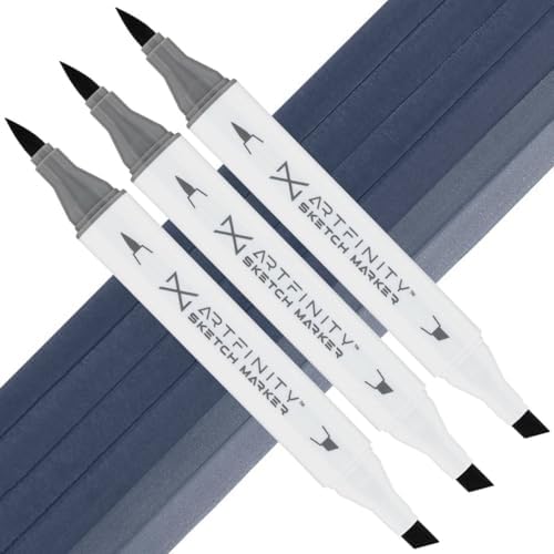 Artfinity Sketch Markers - Set of 3 - Cool Gray 8 CG8, Vibrant, Professional, Dye-Based Alcohol Markers for Artists, Drawing, Travel, & More