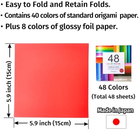 Japanese Origami Paper Includes Metallic Foil Type, 48 Colors (48 Sheets)
