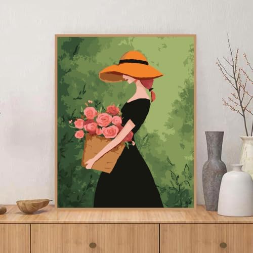 ZRIZQ Paint by Numbers Kit for Adults Beginner,Woman Flowers,16x20