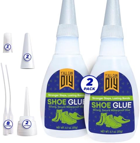 Y’allCanDiy Super Glue for Shoe. 2 Pk x .7 Oz. (20g) Heavy Duty Shoe Adhesive for Shoe Sole Repair and Applicable as Waterproof Boot Shoe Repair Glue. Cyanoacrylate Based CA Glue for Rubber Soles