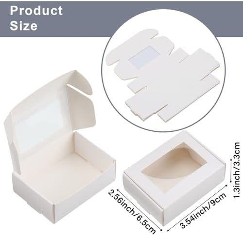Zonon 30 Pcs Soap Boxes for Homemade Packaging, Mini Kraft Boxes with Window for Bakery Candy Soap Making Gift Packaging, 3.7x2.6x1.4 Inch (White)