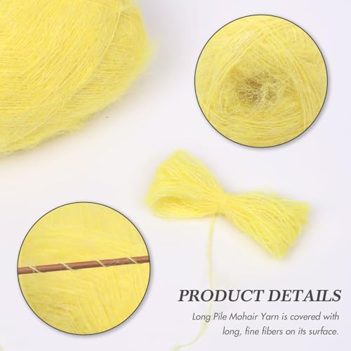 NICEEC 2 Skeins Long Pile Mohair Yarn 2.82oz/788yds - Yellow