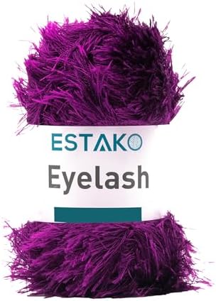 Estako Eyelash Yarn, Soft Fuzzy Faux Fur for Crochet and Knitting, Purple