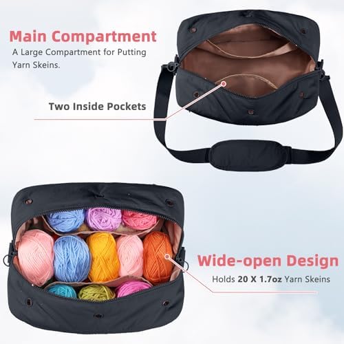 MYBAGZIGN Crochet Bag Organizer for Yarn & Hooks, Large Capacity Yarn Storage Bag with Yarn Holder Holes, Portable Crochet & Knitting Bag for Crocheting on the Go, Craft Travel Bag Gifts for Women