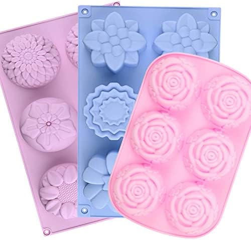 Flower Soap Molds-Silicone Soap Molds Rose Soap Mold | Soap Molds Silicone Shapes-3PCS 6 Cavities Flower Soap Mold,Silicone Molds for Soap Bath Bombs Shower Steamer Lotion Bars