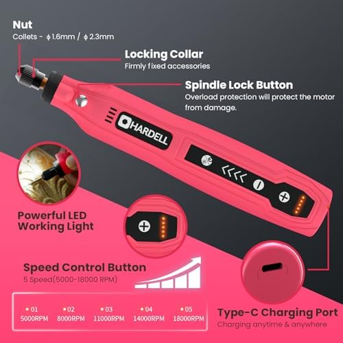 HARDELL Mini Cordless Rotary Tool, 4V 129pcs Rechargeable Rotary Tool Kit | USB Charging Multi-Purpose DIY Tool for Sanding, Polishing, Drilling, Engraving, Woodworking, Craft