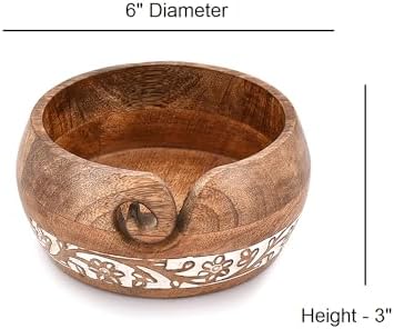 BHAVATU Yarn Storage Mango Wood Yarn Bowl for Crocheting | Crochet/Knitting Yarn Bowls Best Gift from Craft Supplies (6" x 6"x 3")