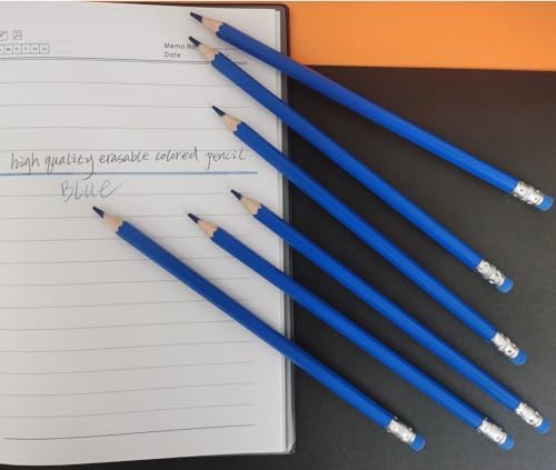 Adhere 25pcs Checking Pencils Erasable colored Pencils Pre-Sharpened #2 HB,for Checking Tests Grading,Map Coloring, editing Office Favors,including a Free sharpener. (Blue)