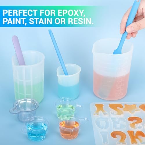 Gartful Silicone Stir Sticks Kit for Epoxy, 2pcs Spatula Scraper, 2pcs Large Silicone Resin Stirring Sticks, Reusable DIY Craft Tool for Mixing Resin, Paint, Waxing, Liquid, Set of 4, Blue