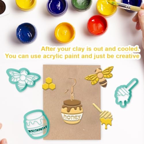 beinkmake 15Pcs Bees Polymer Clay Cutters Clay Earrings Cutters Flower Honey Beehive Jars Polymer Jewelry Cutter for Earrings Making Birthday Party DIY Supplies