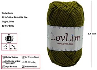Yarn Pack, 2 skeins of 50g Each, Soft Cotton Yarn for Crochet and Knitting, Craft DK Amigurumi Yarn (Army Green)