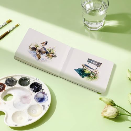 Watercolor Journal - 100% Cotton Hot Press Paper | 20 Sheets 40 Pages | 300GSM (140lb) | PU Leather Cover Watercolor Sketch Books for Artists Painting,Mixed Media 4.9 in x 3.5 in