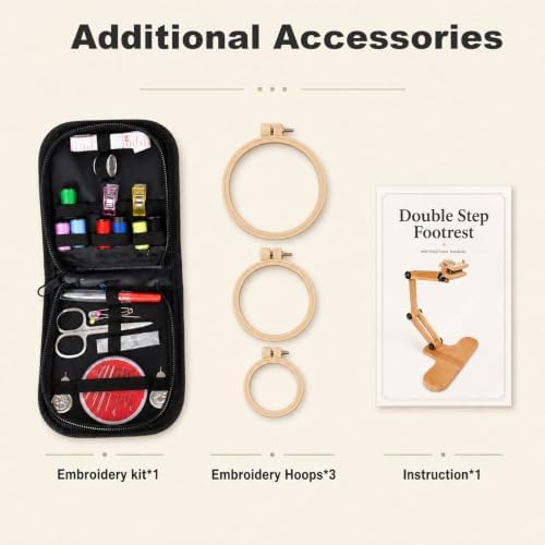 Adjustable Embroidery Table Stand,Wooden Embroidery Hoop Stand,Includes 3pcs Different Size Embroidery Hoops,1 Embroidery Tool Kit,Placed on the Desktop or Clamped onto the Desktop