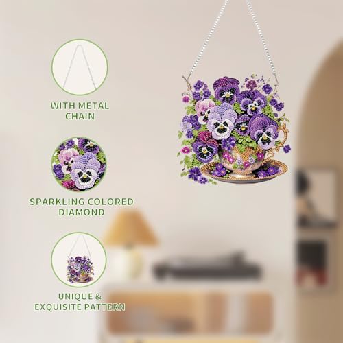 AIBOERL Diamond Art Kits for Adults, Pansy Acrylic Hanging Suncatcher