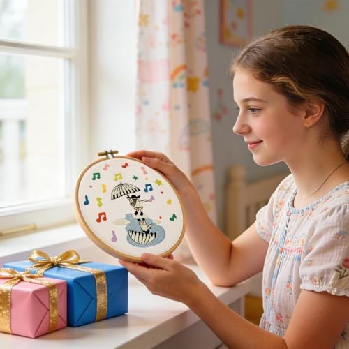 Hand DIY Embroidery Kits for Beginners Adults, Cute Crewel Embroidery Art Kits, Stamped Cross Stitch Kits for Beginners Adults Craft Kits for Women, Entire Set of Embroidery Supplies & Video Tutorial