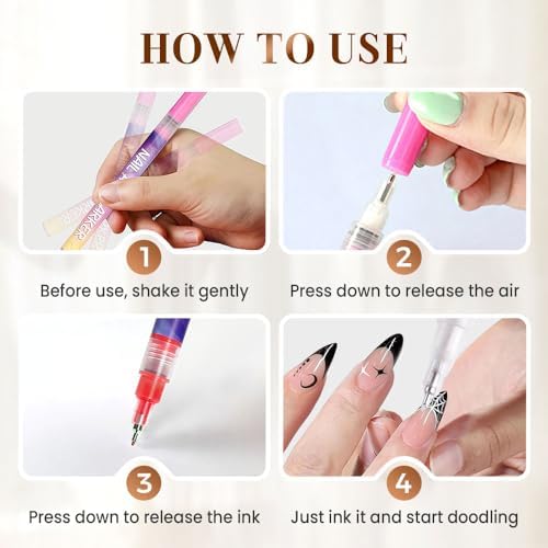12 Colors Nail Art Pens Set, Nail Art Markers Polish Pen for 3D Nail Art, Drawing Painting Liner Brush for DIY Nail Art Beauty Adorn Manicure Tool (24 colors)