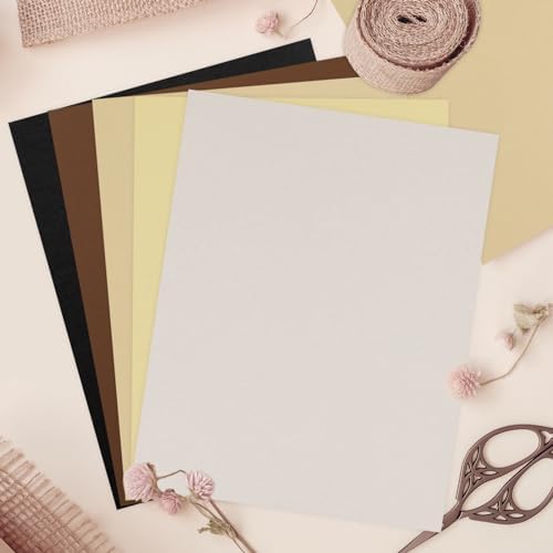 Whaline 50 Sheets 8.5 x 11 Inch Assorted Brown Black Gray Neutral Colored Card Stock Paper 5 Earth Tones Colors Solid Core Scrapbook Paper for Print DIY Arts Crafts Making Supplies, 65Lb