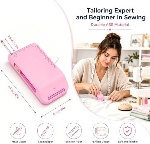 2PCS Magnetic Sewing Machine Seam Guide Tool – 4-in-1 Edge Guide with Built-in Seam Ripper & Ruler Scale for Cuffs, Plackets, Topstitching, ABS Sewing Accessory for Beginners (Blue+Pink)