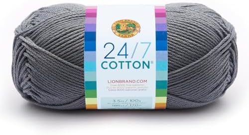Lion Brand Yarn, 24/7 Cotton Yarn, Silver, Gray, 1 Pack